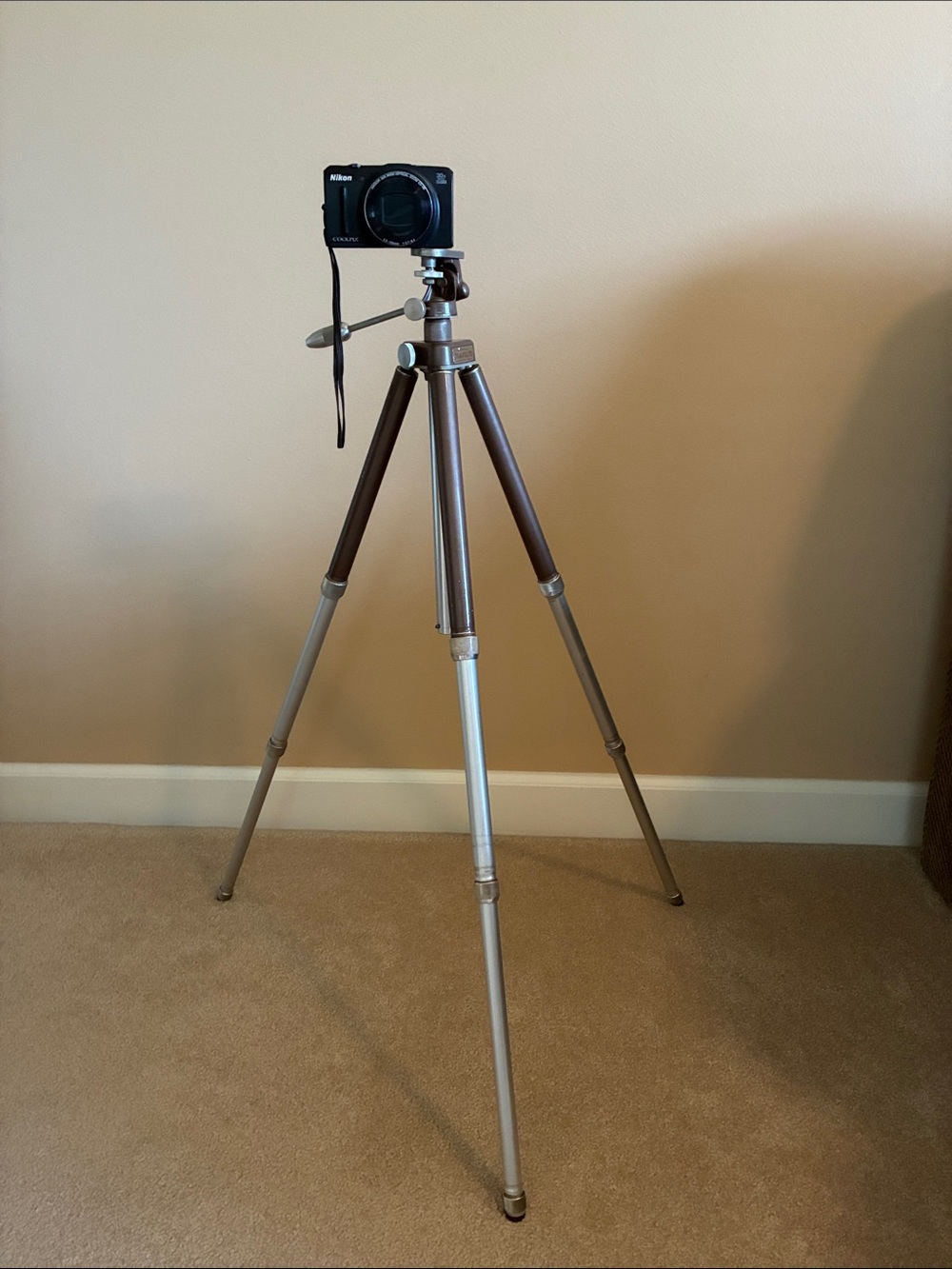 Vintage Brown and Silver Camera Tripod - Adjustable Support